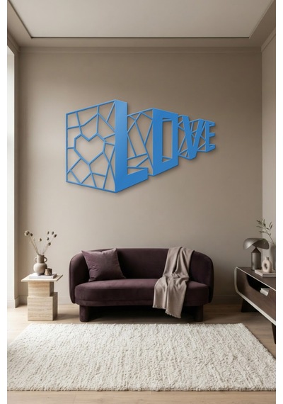 3d Love Metal Duvar Tablosu - Duvar Sanatı - Duvar Dekoru - Mavi