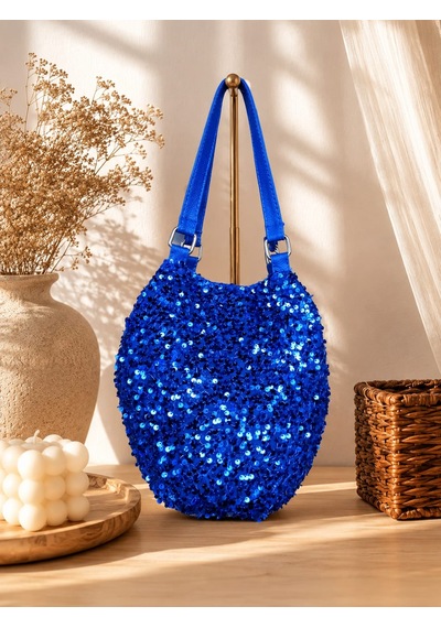 Saks Mavi Pırıltılı Işıltılı Pullu Kadın Çantsı