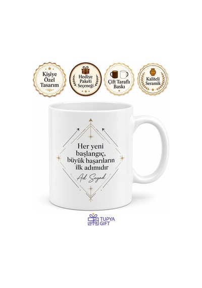 Yeni İş Hediyesi Kariyerinde Başarılar Yazılı Seramik Kupa Bardak Hediyelik Beyaz / Çok Renkli