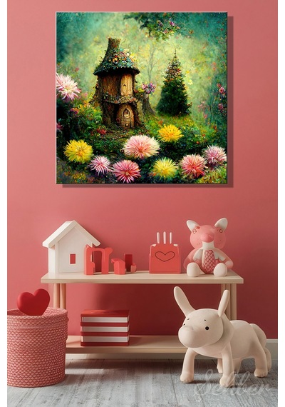 Kare Kanvas Tablo Tekli Ev Kafe Ofis Fairy Tale Little House İn The Forest Ormandaki Masal Evi 2742