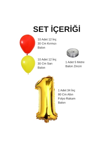 2 Yaş Sarı Kırmızı Taraftar Temalı Doğum Günü Seti Sarı Kırmızı Balonlar Altın Folyo Rakam Sarı