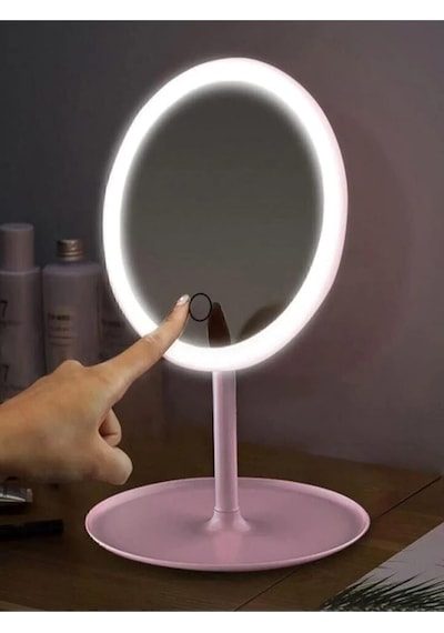 Mobee Beyaz Dokunmatik Led Işıklı Usb Li Yuvarlak Masa Üstü Makyaj Aynası Makyaj Aynası Ledli Genel