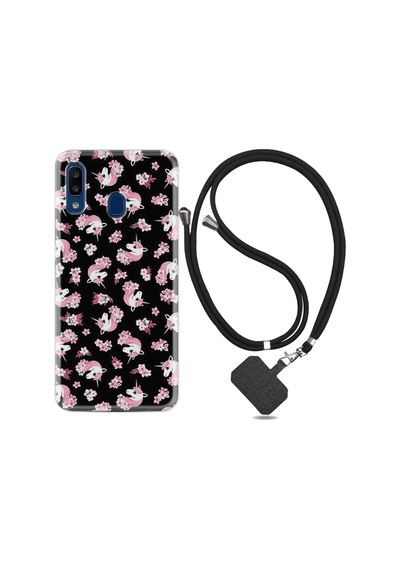 Samsung Uyumlu Galaxy M20 Kılıf Ipli Askılı Unicorn Flowers 1406