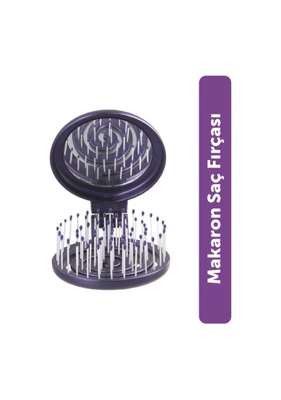 Beauty Makaron Metalik Saç Fırçası - 3d Esnek, Aynalı, Çanta Boy - Compact Detangler Mor
