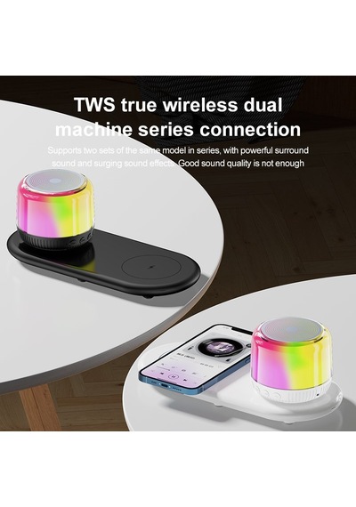 Çeşithane S12 Akıllı Hoparlör İstasyonu - 15w Hızlı Kablosuz Şarjlı, Rgb Led Işıklı, Bt 5.0 Hi-fi St