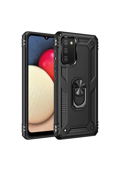 Newface Samsung Galaxy A03s Kılıf Sofya Yüzüklü Silikon Kapak - Siyah