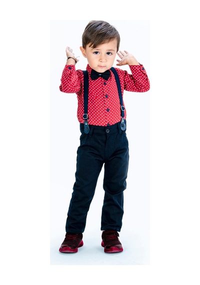 Mnk Baby & Kids Gömlekli Alttan Çıtçıtlı Gabardin Pantolonlu Pamuklu Bebek Takım Kırmızı