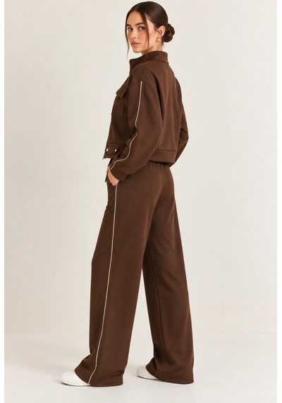 Mevese Biyeli Detaylı Dik Yaka Fermuarlı Sweatshirt & Wide Leg Eşofman Takım - Acı Kahve Kahverengi Mevese Biyeli Detaylı Dik Yaka Fermuarlı Sweatshirt & Wide Leg Eşofman Takım - Acı Kahve Kahverengi