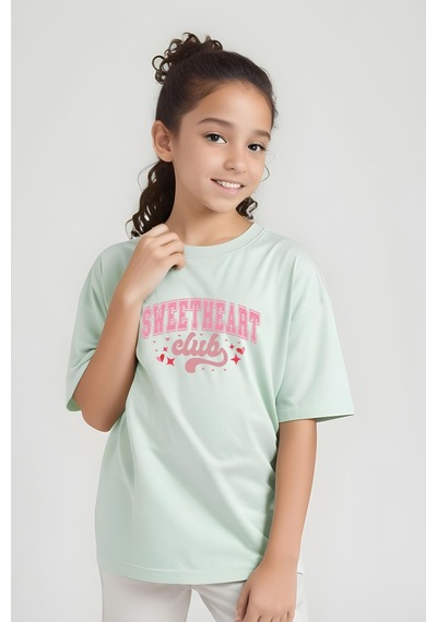 Fyk Kids Kız Çocuk Sweatheard Club Baskılı Tişört Mint Yeşil