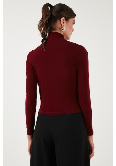 Lela Streç Büzgü Detaylı Slim Fit Dik Yaka Bayan Bluz 669925 Bordo