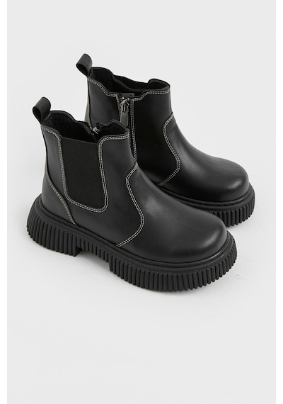 Tonny Black Kalın Tırtıklı Termo Taban Fermuarlı Lastikli Çocuk Unisex Siyah Cilt Chelsea Bot Tbgrf005 Siyah Cilt