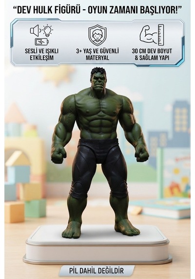 Sesli Işıklı 30 Cm Hulk Oyuncak Figür Pilli Dev Kahraman Eğlenceli Aksiyon Figürü