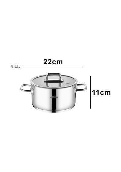 Nova Paslanmaz Çelik Cam Kapaklı Derin Tencere 22x11 Cm Gri