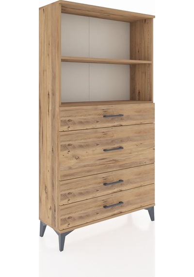 Arges Dolap 2 Raflı 4 Çekmeceli 88x30x163 Çam-çam Çam