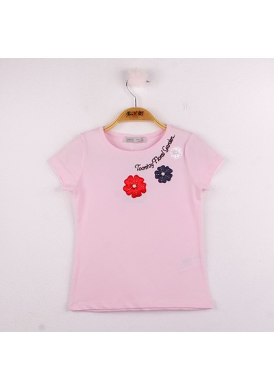 Toontoy Kids Toontoy Kız Çocuk Çiçek Nakışlı Tişört Pembe