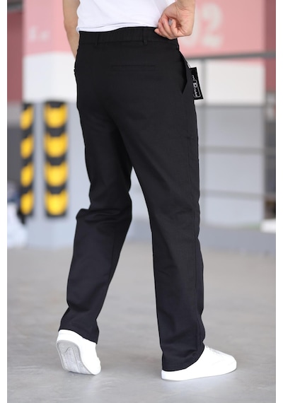 Bürke Çift Pileli Siyah Renk Beli Yarım Lastikli Kaliteli Rahat Kesim Keten Baggy Pantolon
