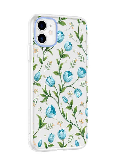 İphone 11 Kılıf Kamera Korumalı Desenli Zore Klip Kapak - Mavi Lale -