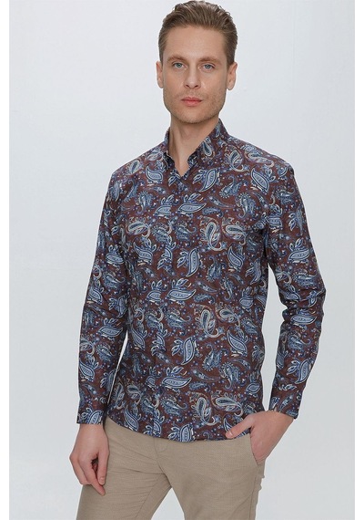 Efor G 1531 Slim Fit Kahve Spor Gömlek Kahverengi