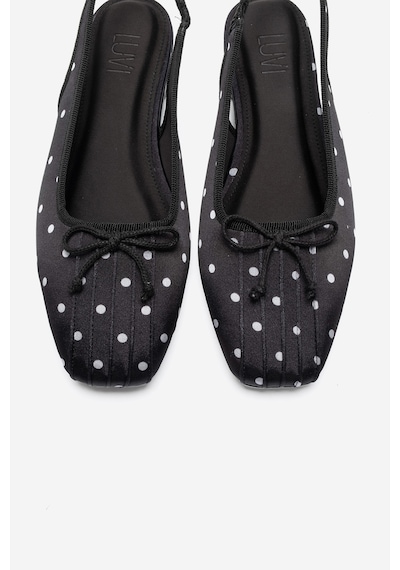 Luvi Shoes Zelvıa Siyah Beyaz Puantiyeli Fiyonklu Arkası Açık Kadın Babet Ayakkabı