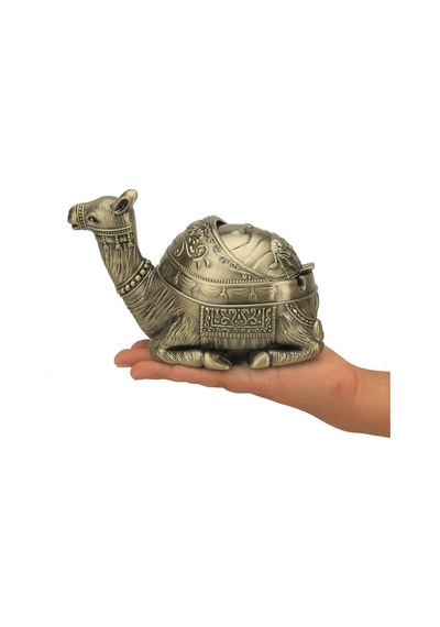 Lüks İşlemeli Metal Deve Biblo Tütsülük Rüzgar Geçirmez Küllük Çok Fonksiyonlu Dekoratif Obje 13 Cm.