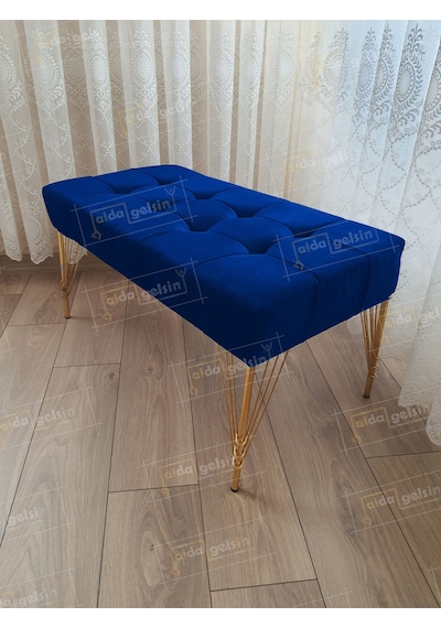 Modern Dilim Puf Ayakucu Puf Gold Metal Ayak 100 45 Lacivert