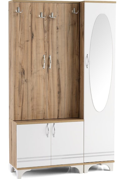 Rüya Aynalı Askılıklı Raflı Ayakkabılık Portmanto 112x35x190cm Beyaz