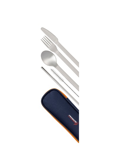 Çantalı Kamp Sofra Seti - Çatal,kaşık,bıçak,pipet, Pipet Temizleme Fırçası Lacivert