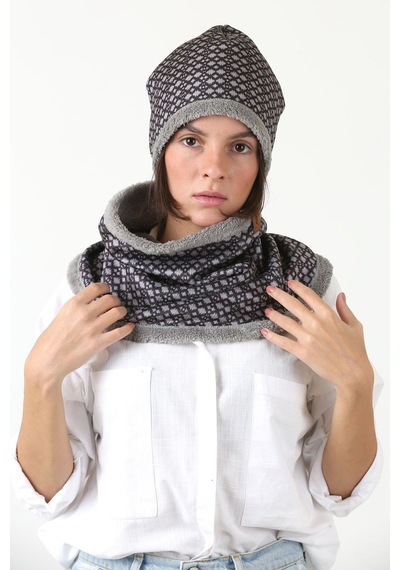 Hamur Gri Kadın Bere Ve Boyunluk 2li Set Takım Unisex Bb-098 Çok Renkli