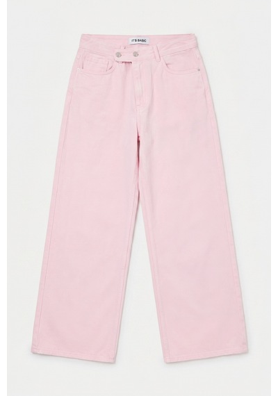 Kadın Light Pembe 6s6-98 Mega Baggy Fit Kemer Detaylı Denim Jean