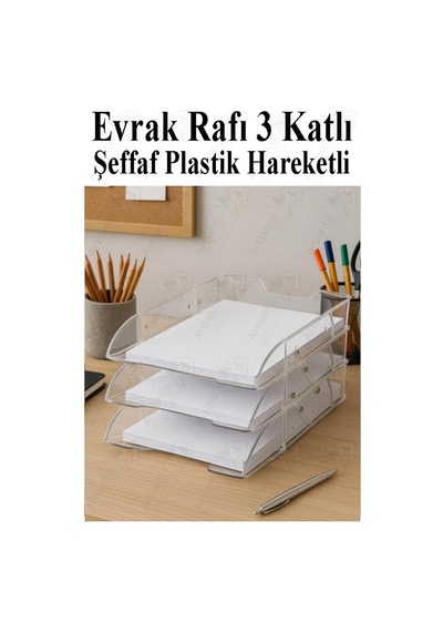 Evrak Rafı 3 Lü Masaüstü 1 Paket Plastik Evrak Rafı Masa Üstü Şeffaf Hareketli A4 Dosya Düzenliyici Kağıt Tepsisi Tek Renk
