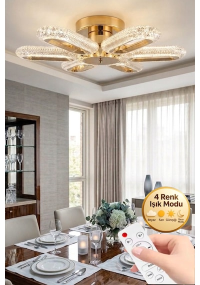 LumiaLighting Eclipse Model 6"lı Gold Kumandalı 3 Renk Modu Ledli Modern Tavana Sıfır Salon Mutfak Yatak Odası Led Avize Altın