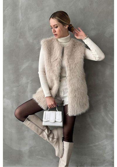 Verymoda Tüylü Yelek Vmf1567 Taş