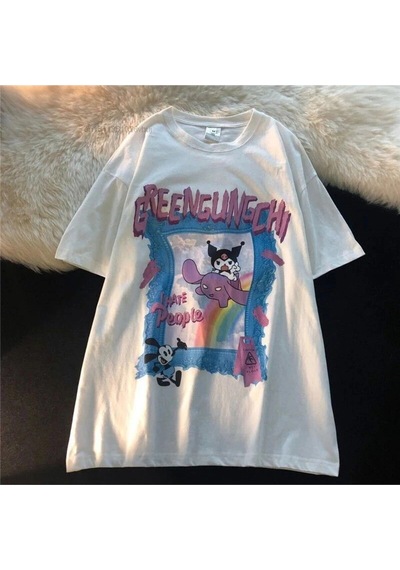 Adrift Y2k Harajuka Style Etiket Anime Harajuku Kuromi Greengungchi Tshirt Arskuromimagictshirt Beyaz