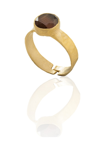 Kadir Jewellery 22 Ayar Altın Kaplama Zirkon Taşlı Kadın Minimal Yüzük Kahverengi 11684670