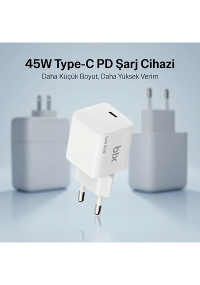 Bix Bx1p46g Gan Teknolojili Apple iPhone & Android Uyumlu 45w Type-c Pps/avs Destekli Hızlı Şarj Cihazı Beyaz