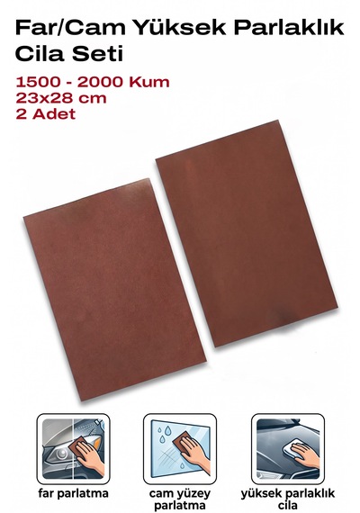 1500-2000 Kum Tabaka Zımpara 23x28 Cm 2 Adet Far Ve Cam Cila Seti