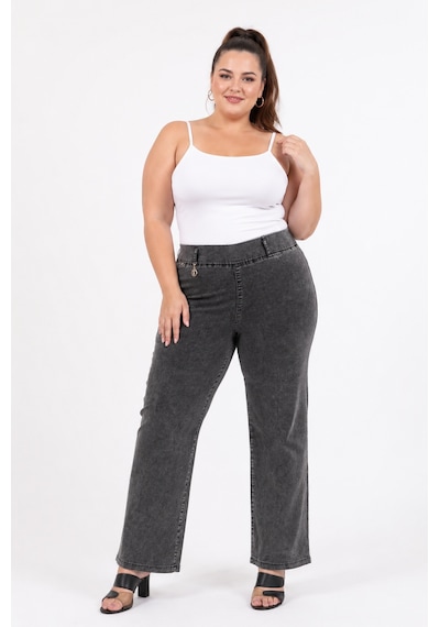 Zanessi Büyük Beden Toparlayıcı Yüksek Bel Geniş Paça Denim Kadın Pantolon Antrasit