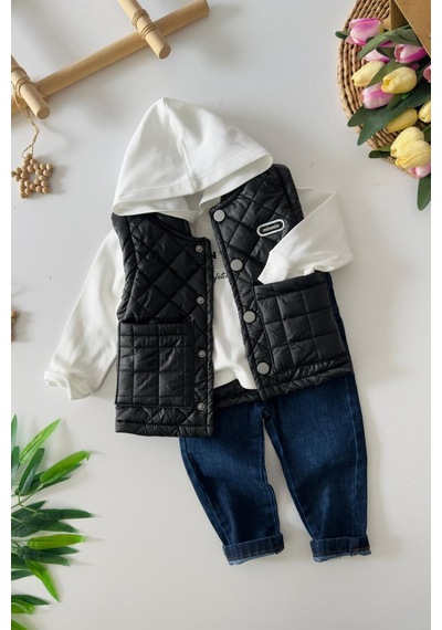 Miniğimin Cicileri Çıkarılabilir Kol Detaylı Min 3 Lü Unisex Takım - Siyah