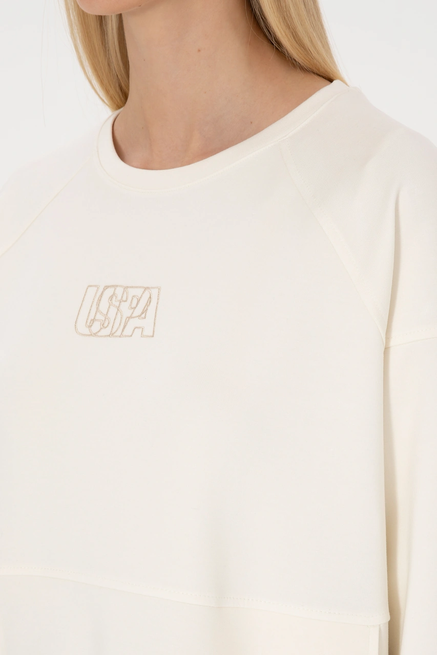 U.S. Polo Assn. Kadın Krem Uzun Bisiklet Yaka Sweatshirt 50315623-VR256