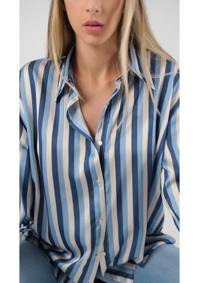 Pera Moda Kadın Salaş Oversize Desenli Saten Gömlek Mavi