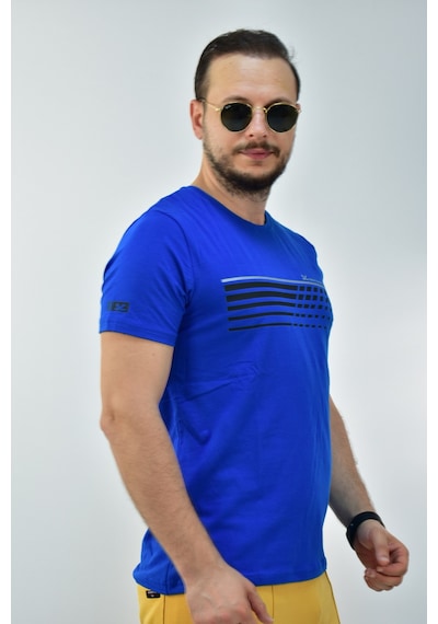 Escetic Erkek Saks Mavisi Slim Fit T-Shirt-3295