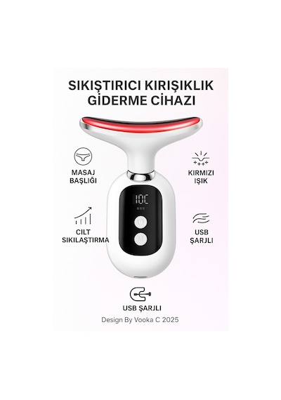 Boyun Ve Yüz Masaj Aleti , Cilt Sıkılaştırıcı, Led Işıklı, Taşınabilir Şarjlı