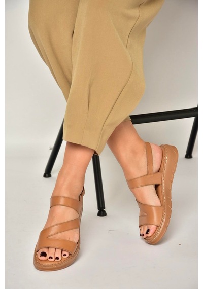 Fox Shoes Y555530403 Taba Hakiki Deri Kadın Sandalet Taba