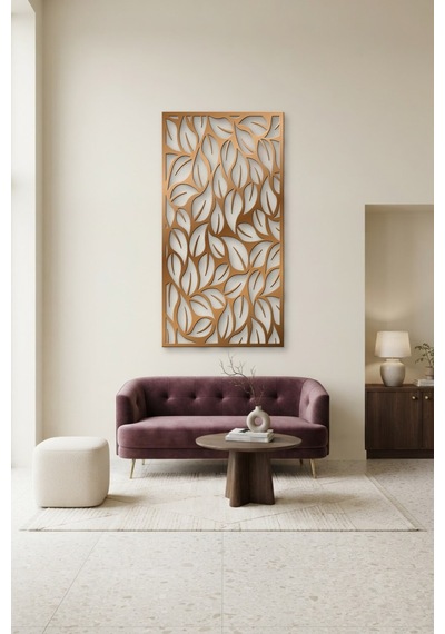 Yaprak Dekoratif Panel Metal Duvar Tablosu - Duvar Sanatı - Duvar Dekoru - Bronz