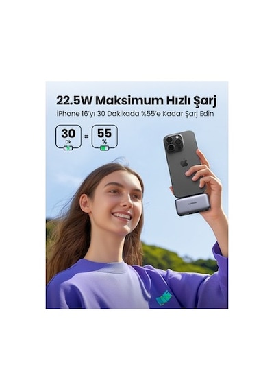 5000mah 20w Taşınabilir Standlı Powerbank, Siyah Renk 30.000 Mah
