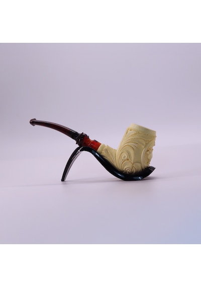 El Oyması Lületaşı Deve Figürlü Geleneksel Motifli Pipo Hediyelik %100 Blok Meerschaum Tasarım