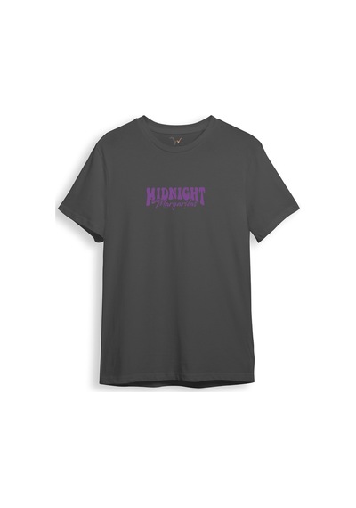 Midnight Margaritas Ön Ve Arka Baskılı %100 Pamuk Unisex Regular Fit T-shirt Gri