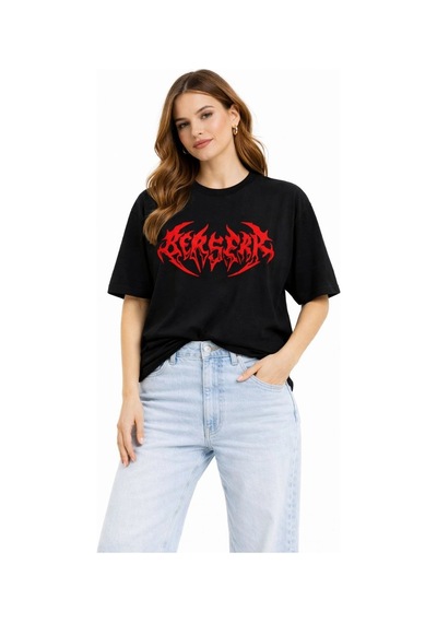 Kadın Kısa Kol Yazlık Tişört Bisiklet Yaka Baskılı Oversize T-shirt - Siyah Çok Renkli