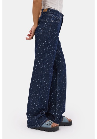 Kadın Mavi 1w6-7 Wide Leg Puantiyeli Denim Jean