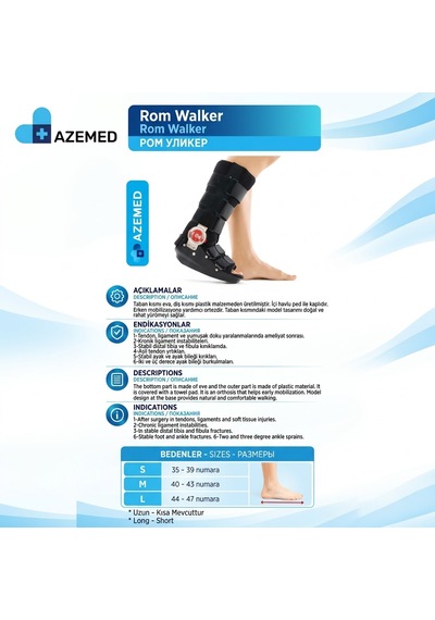 Azemed Rom Walkwer Kısa Ayak Bileği Dorsi Ve Plantar Fleksiyon Derecesi Ayarlanabilen Siyah
